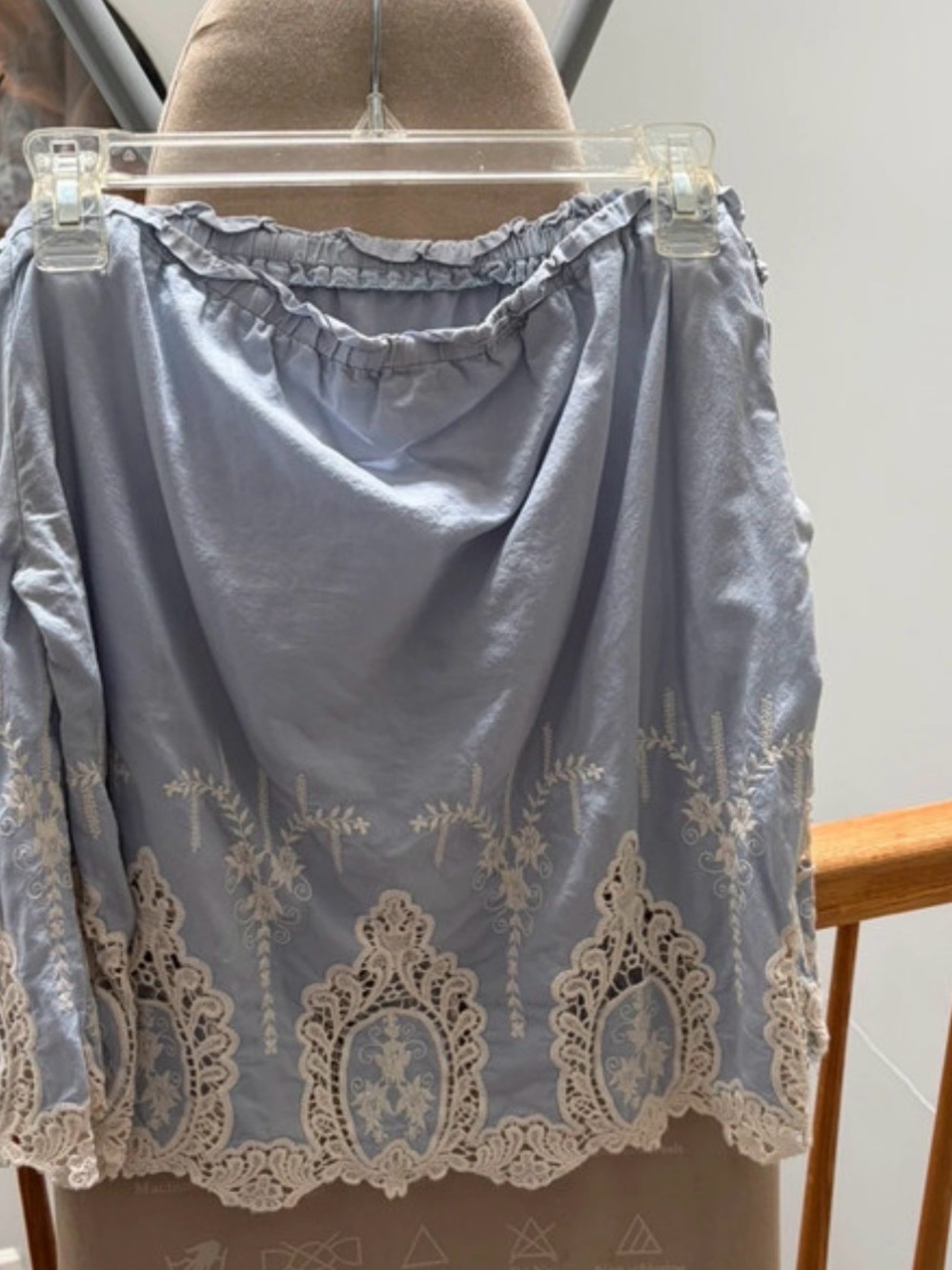 H&M Light Blue Blouse with Cream Lace Trim